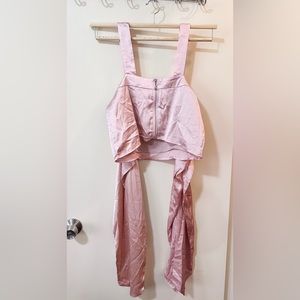 Silk tank top pink will ribbon sleeves
